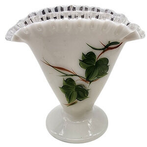 Vintage Fenton 36 Silvercrest Fan Vase Hand Decorated